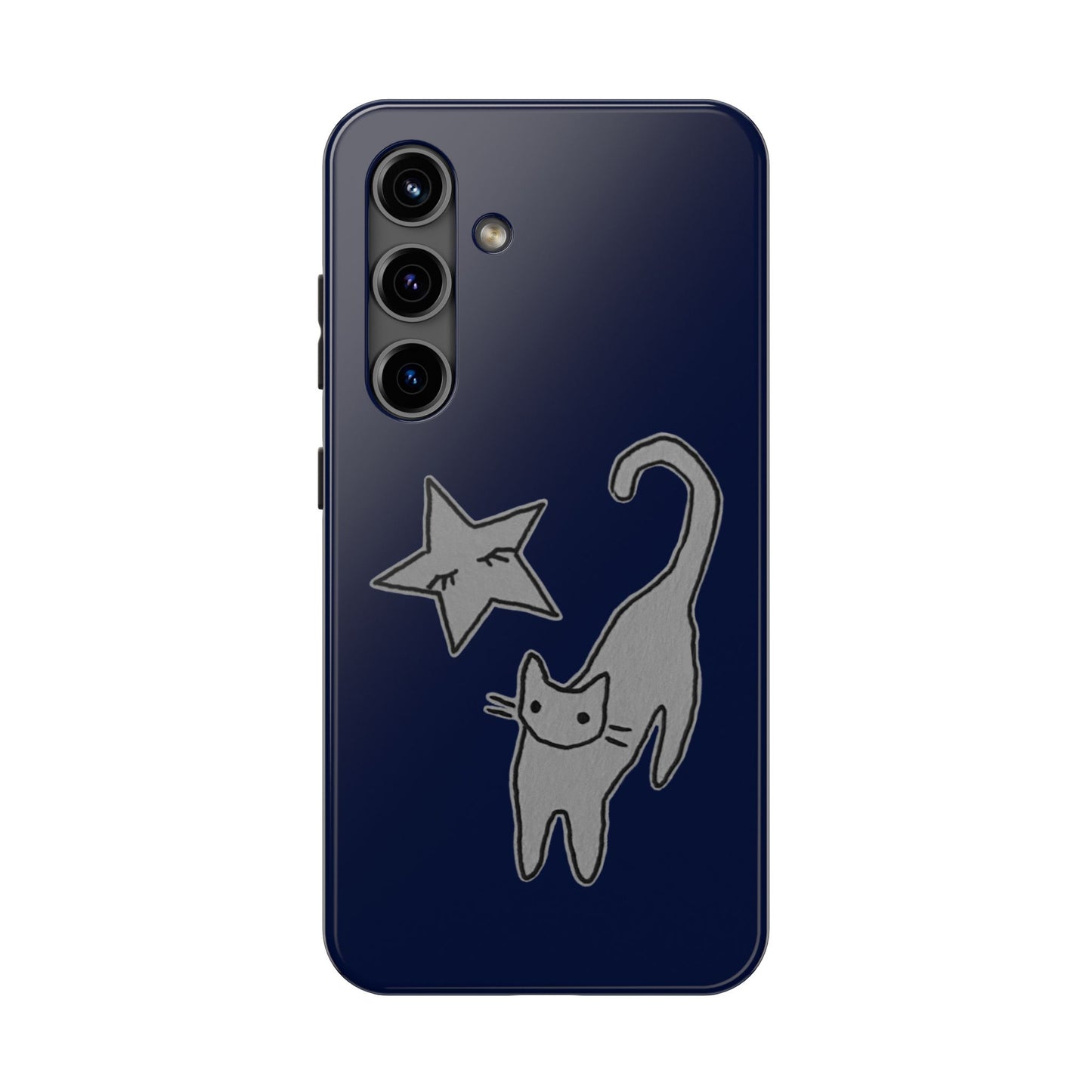 Cat and Star Navy Blue Phone Case