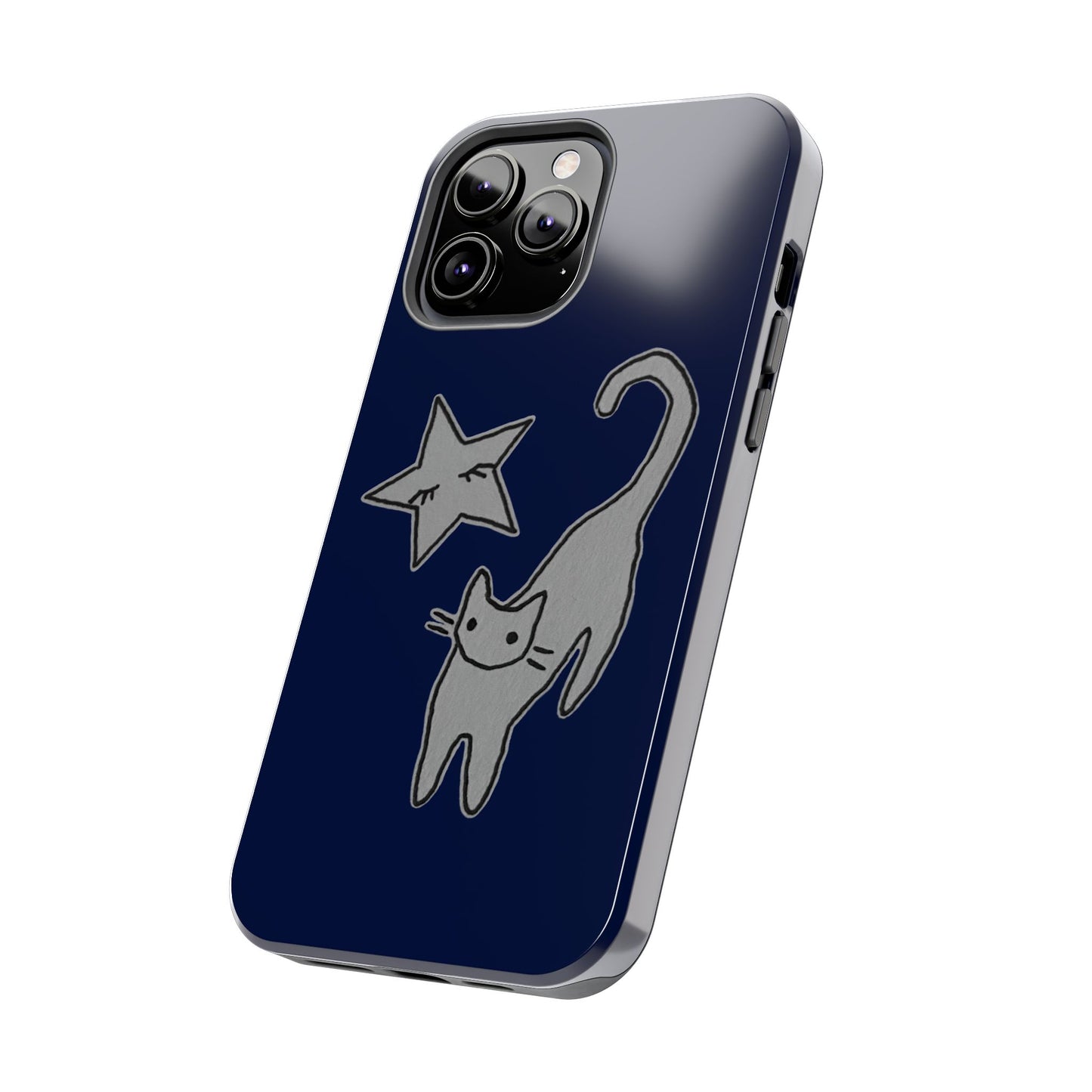 Cat and Star Navy Blue Phone Case