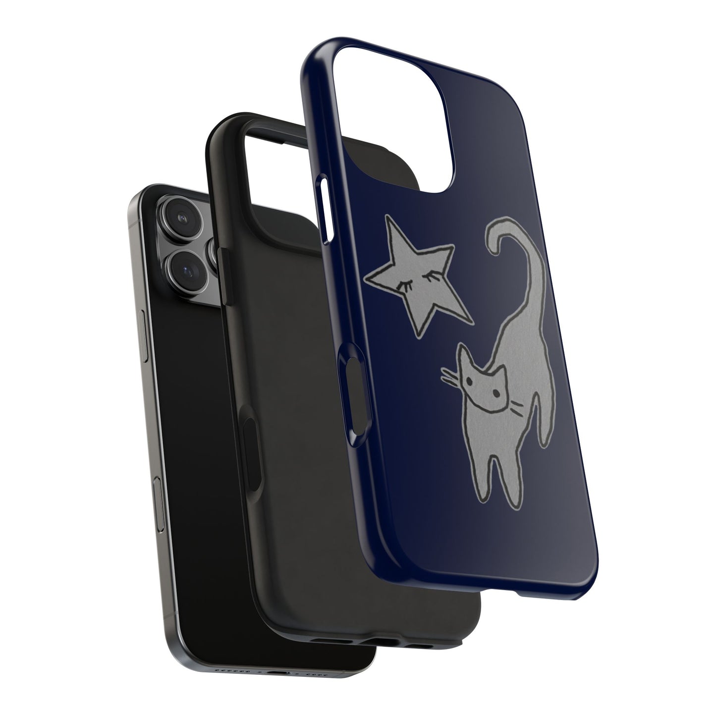 Cat and Star Navy Blue Phone Case