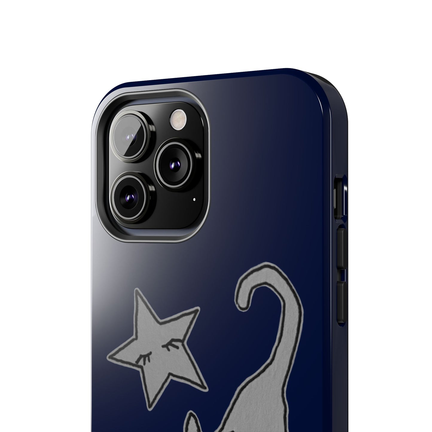 Cat and Star Navy Blue Phone Case