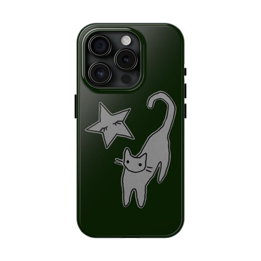 Cat and Star Green Phone Case